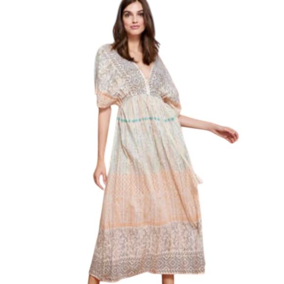 World Market Dresses & Skirts - World Market Kaftan Maxi Dress Cream Multicolor Tribal Floral Pattern Size S/M